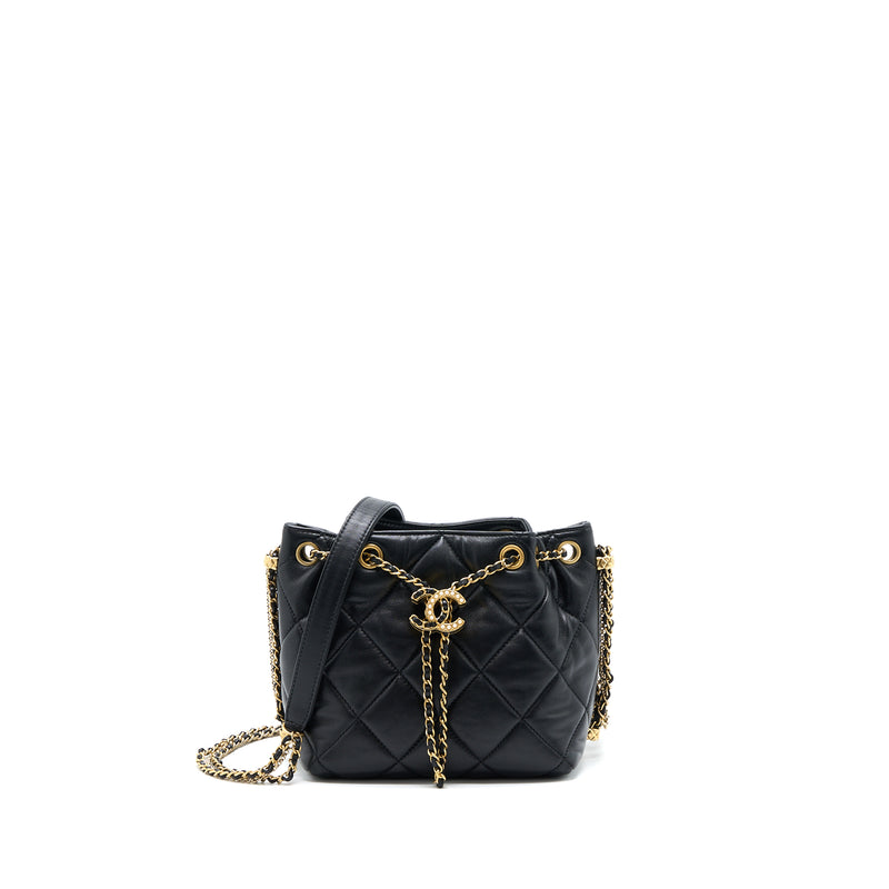 Chanel Drawstring Bucket Bag Lambskin Black GHW (Microchip)