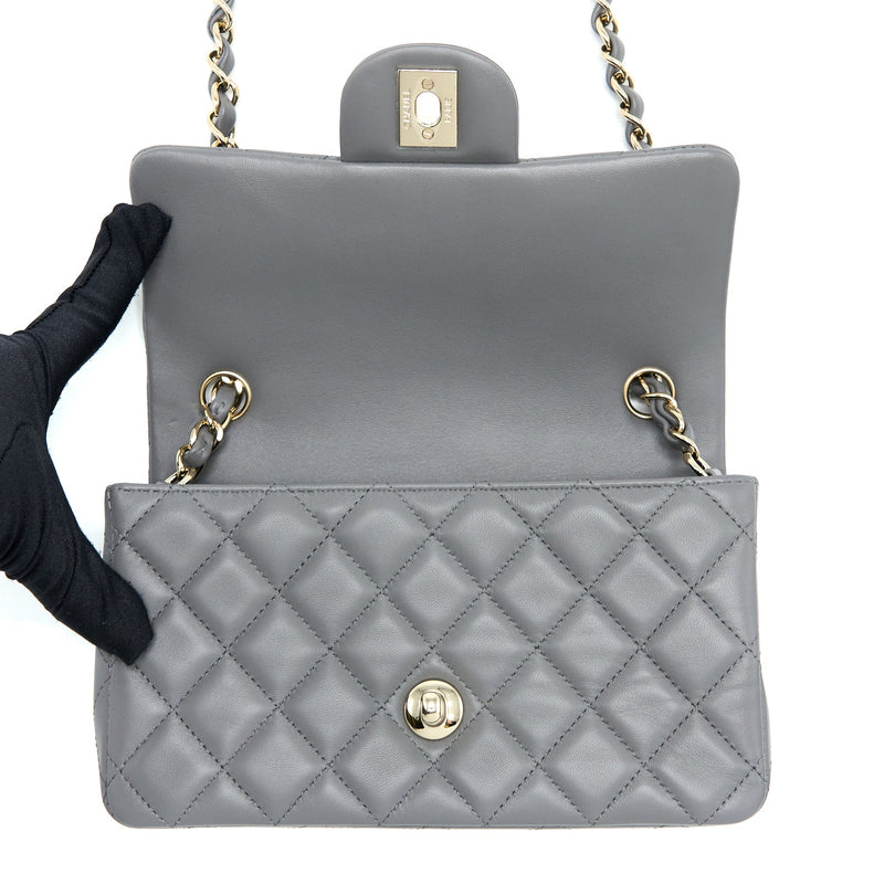Chanel 22A Mini Rectangular Lambskin Grey LGHW(Microchip)
