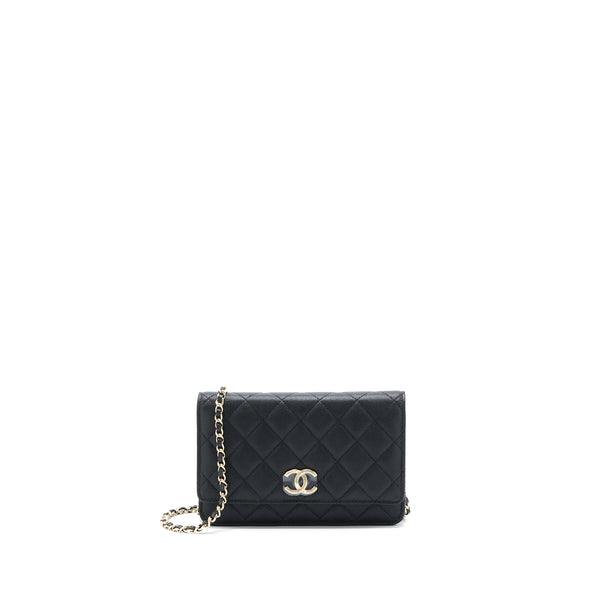 Chanel 23C Giant CC Logo Wallet on Chain Caviar Black LGHW (Microchip)