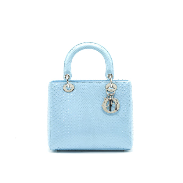 CHRISTIAN DIOR PYTHON MEDIUM LADY DIOR BAG SKYBLUE SHW WITH SMALL SCARF