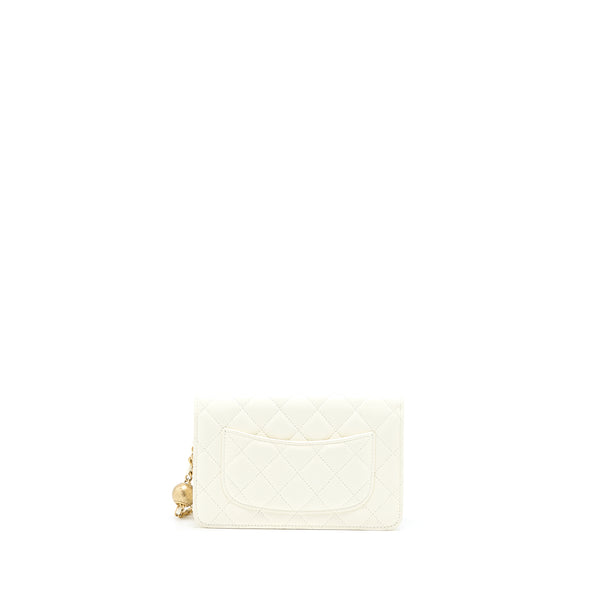 Chanel Pearl Crush Wallet on Chain Lambskin White Brushed GHW (Microchip)