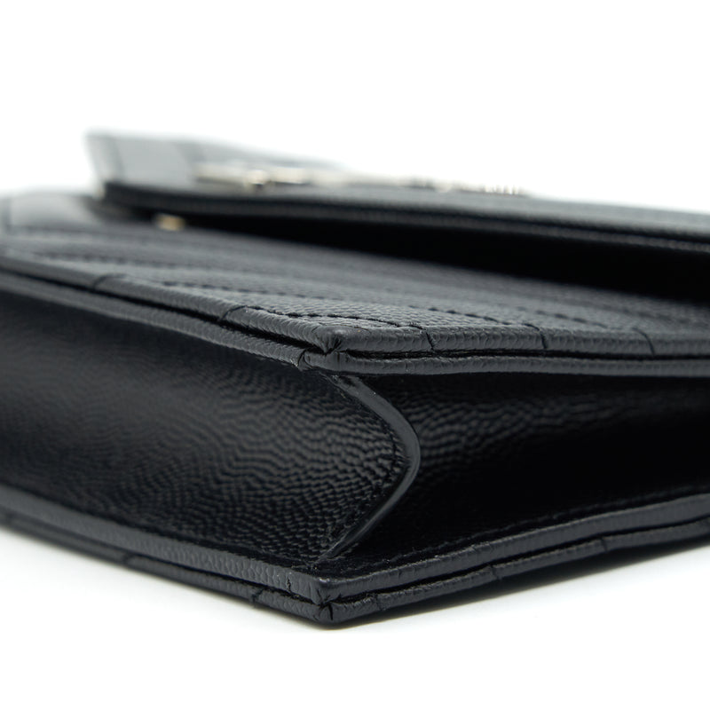 Saint Laurent Grained Calfskin Envelope Wallet on Chain Black SHW