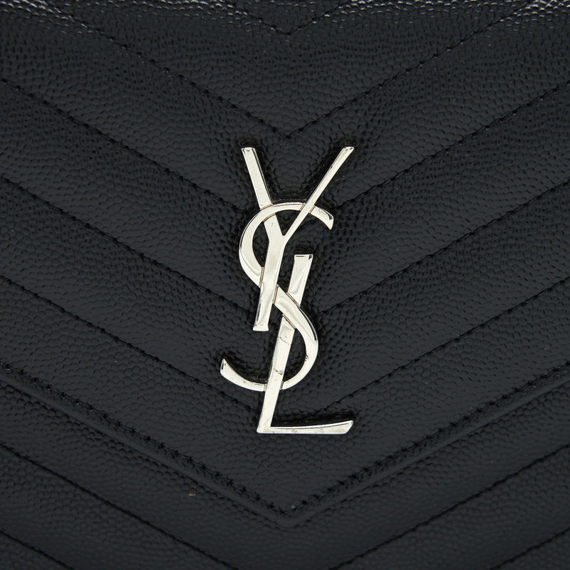 Saint Laurent Grained Calfskin Envelope Wallet on Chain Black SHW