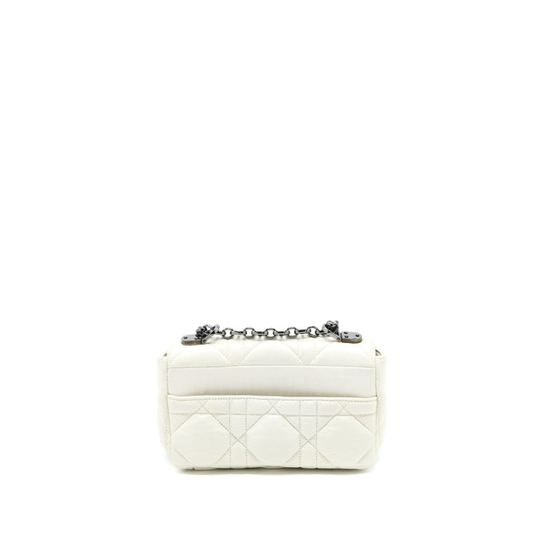 Dior Small Dior Caro Bag Latte Quilted Macrocannage Calfskin White Black Hardware