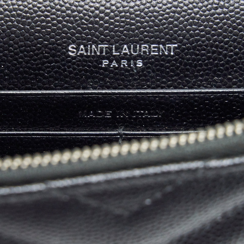 Saint Laurent Grained Calfskin Envelope Wallet on Chain Black SHW