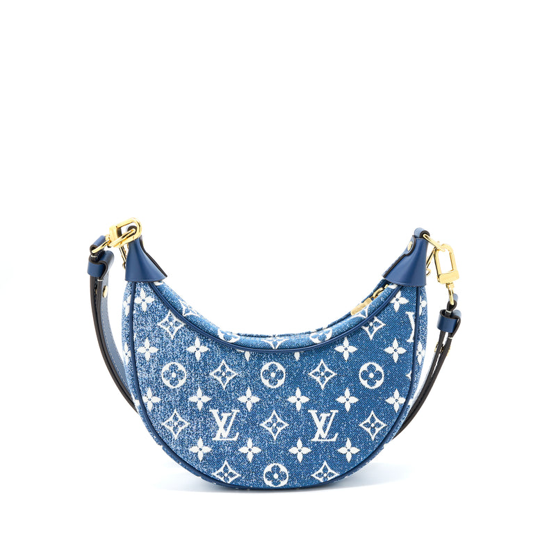 Louis Vuitton Loop Blue Denim Monogram Gold Chain Moon Crossbody