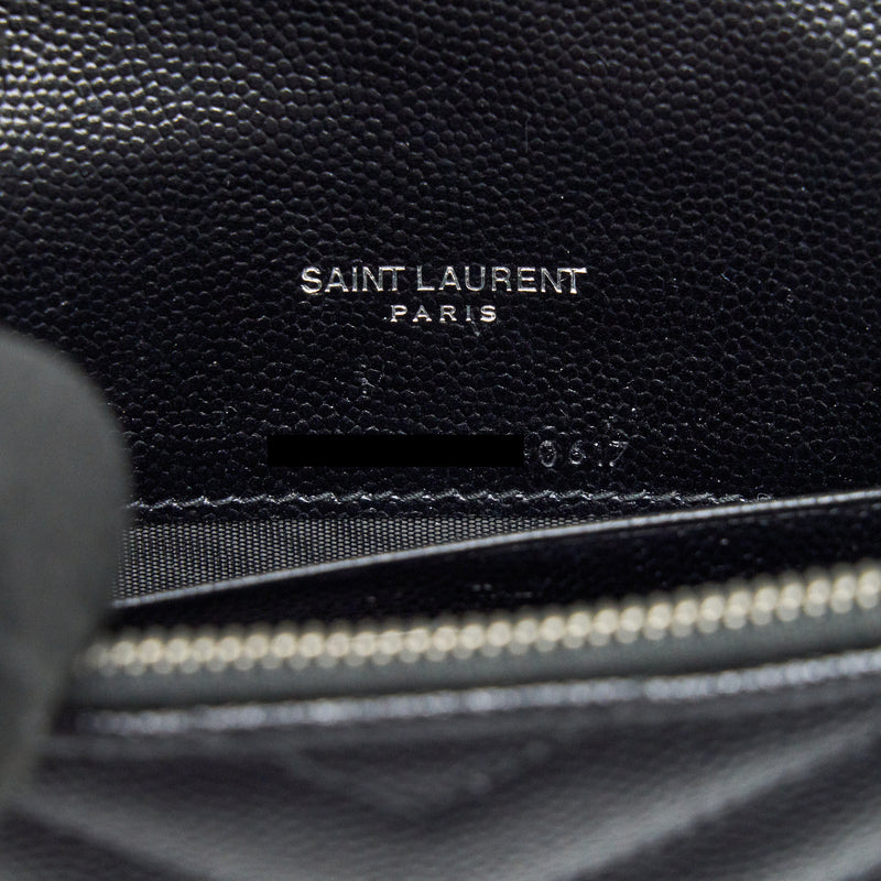 Saint Laurent Grained Calfskin Envelope Wallet on Chain Black SHW