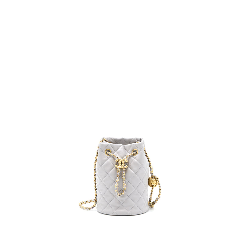 Chanel 22B Pearl Crush Bucket Bag Lambskin Grey GHW (Microchip)