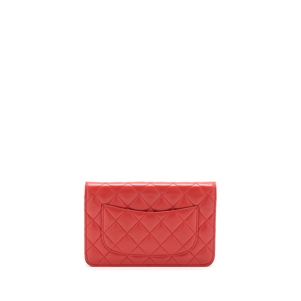 Chanel Classic Wallet On Chain Lambskin Orange Red SHW