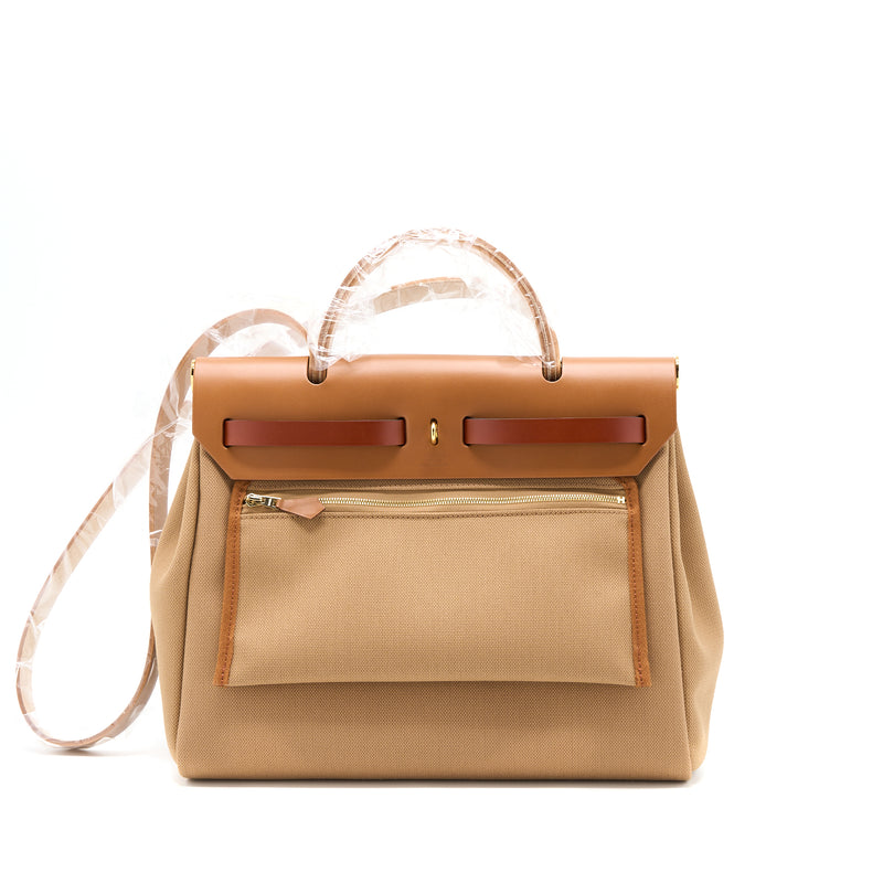 Hermes Herbag Zip 31 Canvas Chai/Sable/Fauve GHW Stamp U