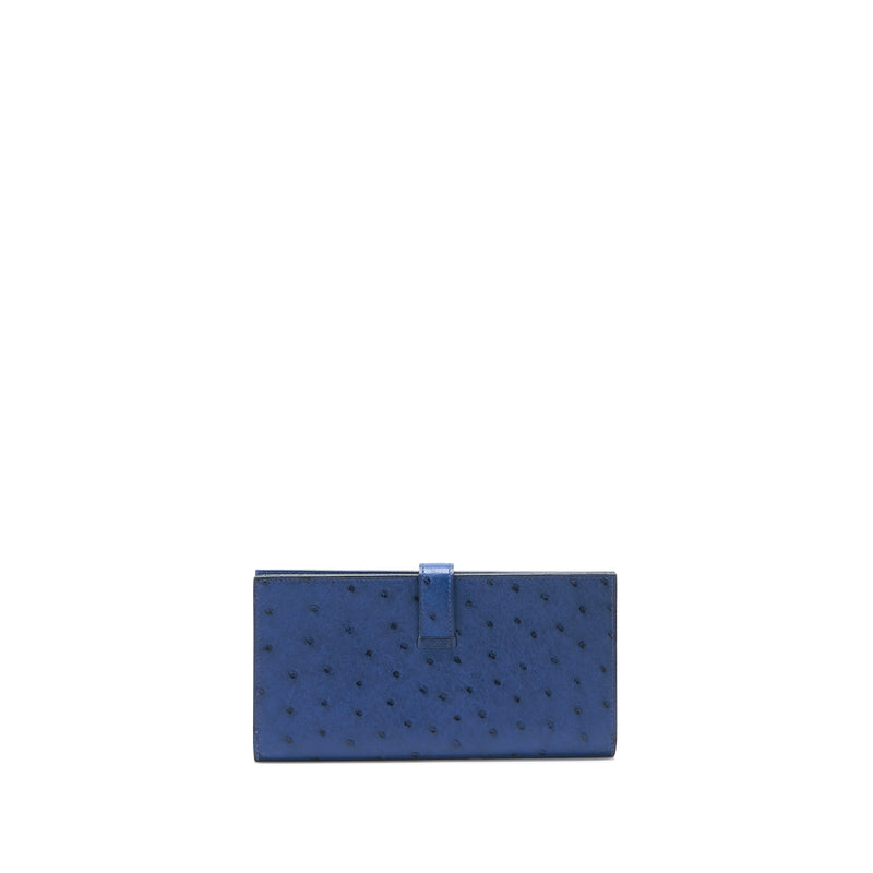 Hermes Bearn Wallet Ostrich Blue SHW Stamp X