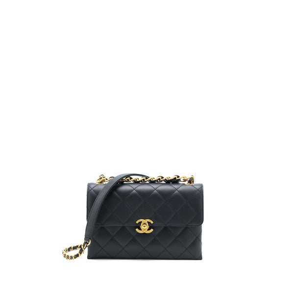 Chanel Handle Flap Bag Calfskin Black Brushed GHW (Microchip)