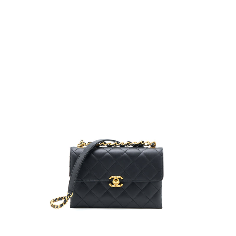 Chanel Handle Flap Bag Calfskin Black Brushed GHW (Microchip)
