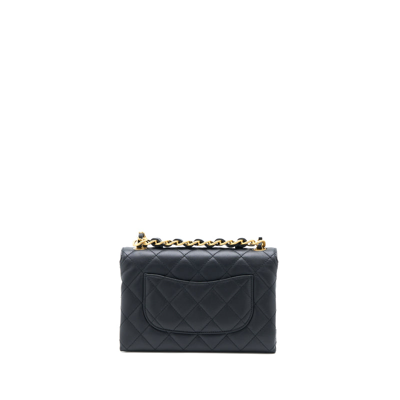 Chanel Handle Flap Bag Calfskin Black Brushed GHW (Microchip)