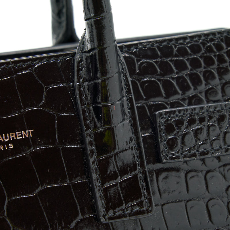 Saint Laurent Sac De Jour nano in croc Embossed calfskin black SHW