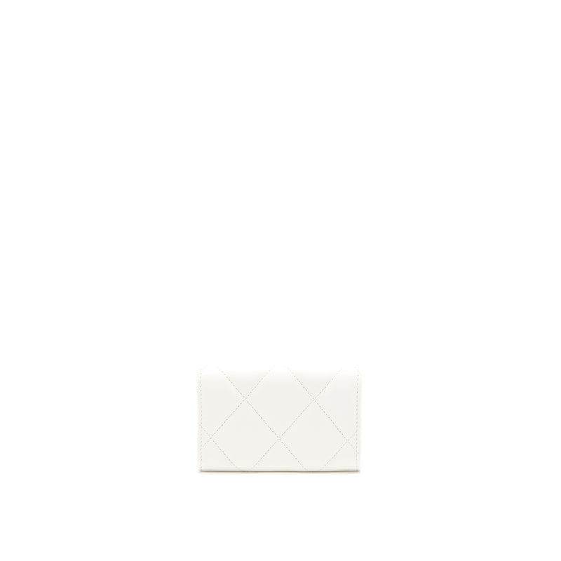 Chanel 19 Flap Card Holder Lambskin White Brushed GHW (Microchip)