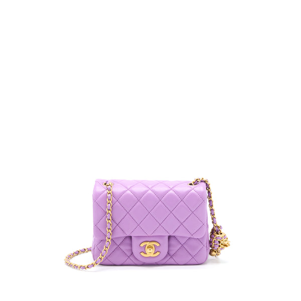 CHANEL 22S Mini Pearl Crush Square Flap Leather Crossbody Bag Purple