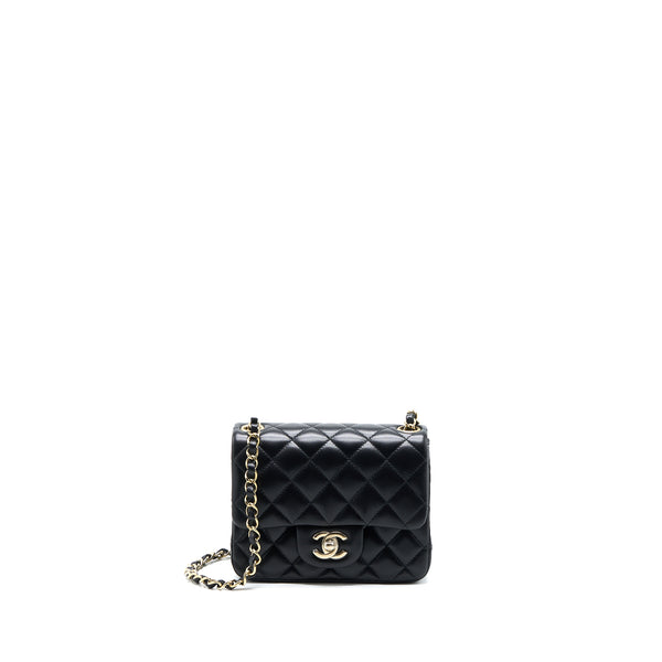 Chanel Mini Square Flap Bag Lambskin Black LGHW (Microchip)