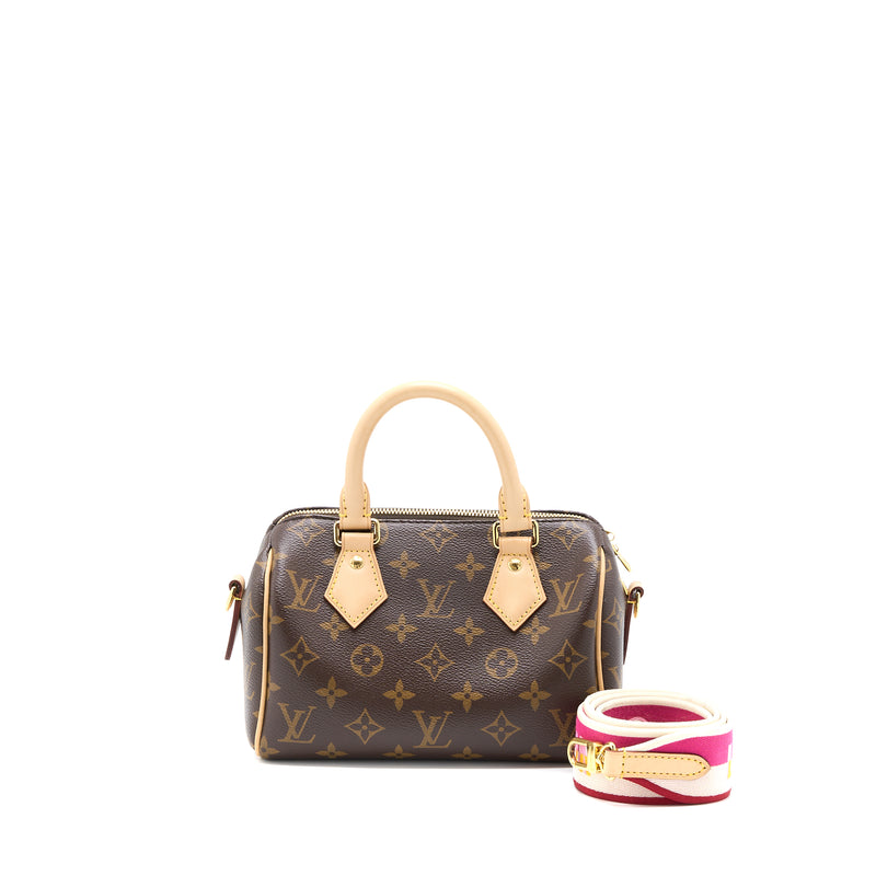 Louis Vuitton Speedy Bandouliere 20 Monogram Canvas with Fuchsia Strap GHW