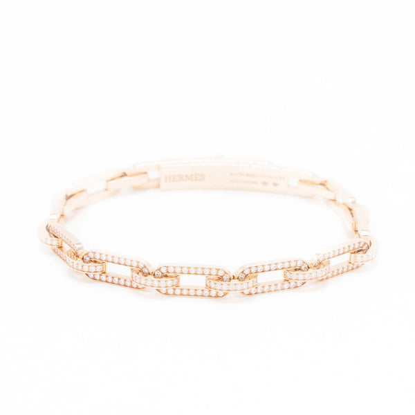 Hermes Size ST Kelly Chain Bracelet Small Model Rose Gold Full Diamonds