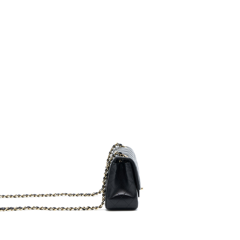 Chanel Mini Square Flap Bag Lambskin Black LGHW (Microchip)