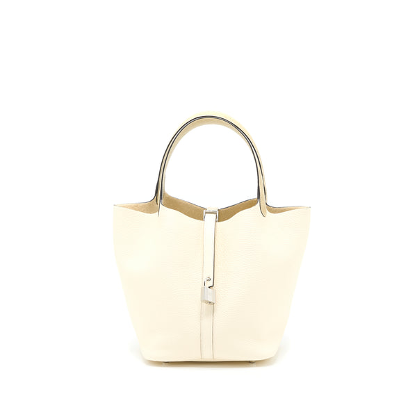 Hermes Picotin 22 Lock Touch Bag Clemence with Ostrich Handle Nata/Trench SHW Stamp U