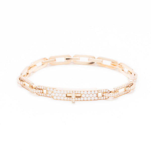 Hermes Size ST Kelly Chain Bracelet Small Model Rose Gold Full Diamonds