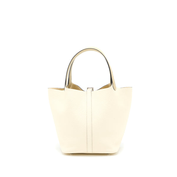 Hermes Picotin 22 Lock Touch Bag Clemence with Ostrich Handle Nata/Trench SHW Stamp U