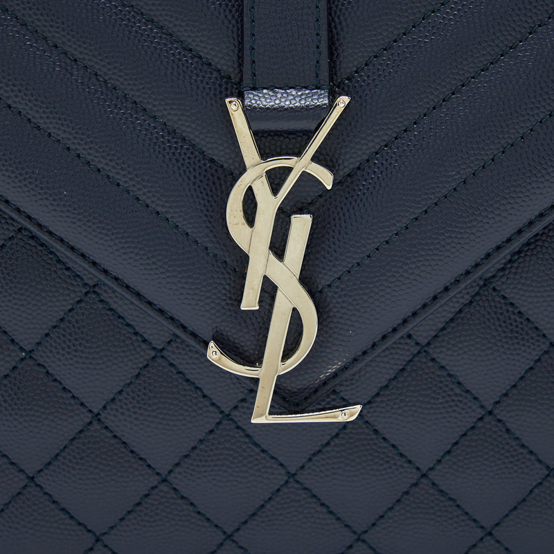 Saint Laurent Envelop Shoulder Bag Calfskin Navy SHW