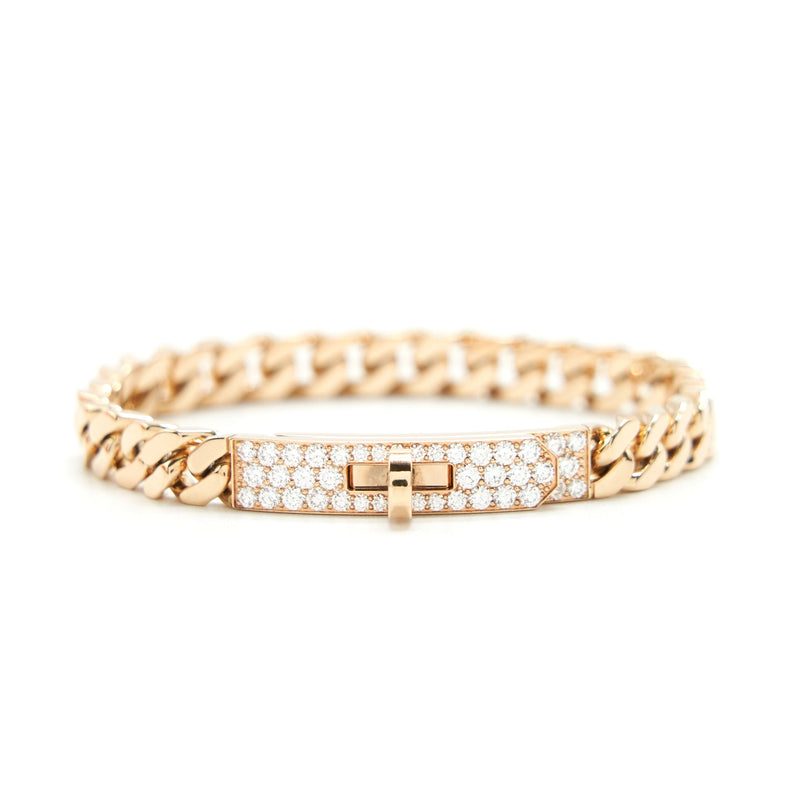 Hermes Size SH Kelly Gourmette Bracelet Rose Gold With Diamonds