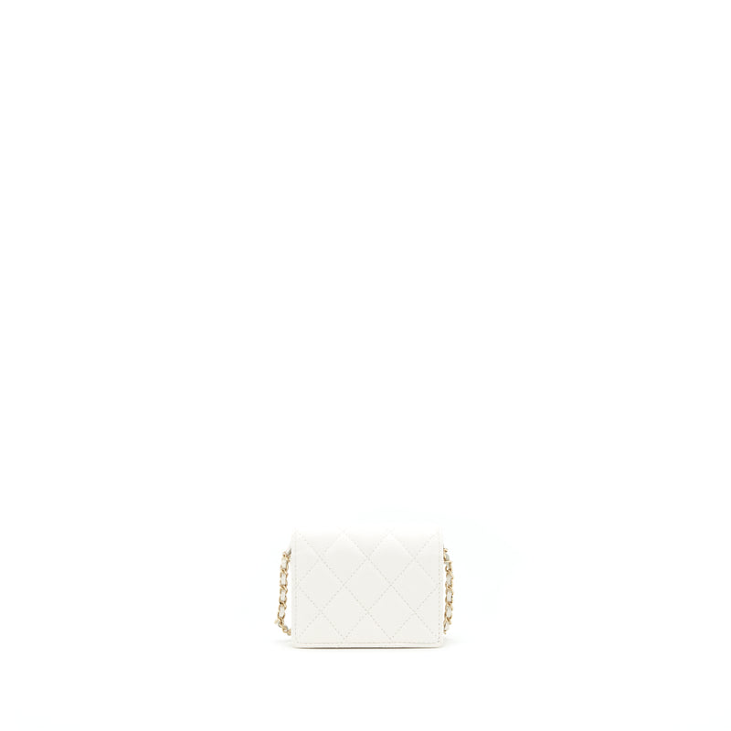 Chanel 21B Card Holder On Chain Caviar White LGHW