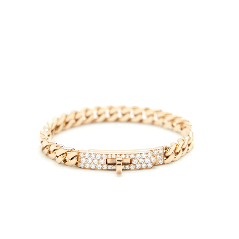 Hermes Size SH Kelly Gourmette Bracelet Rose Gold With Diamonds