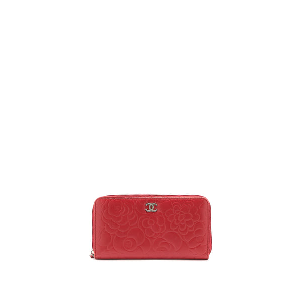Chanel Camellia Long Wallet Lambskin Red SHW