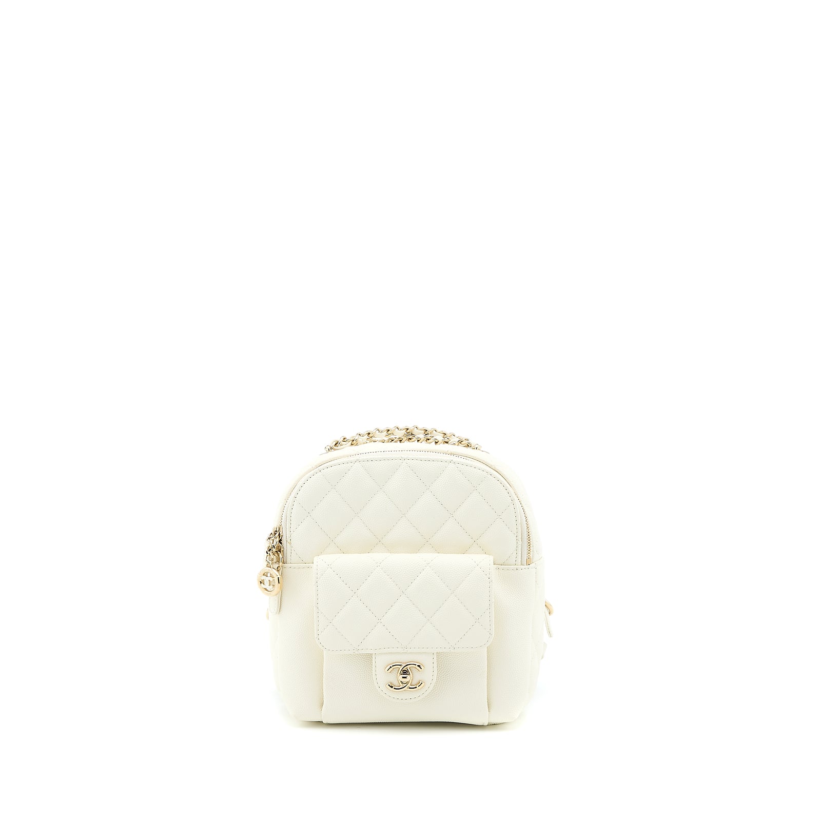 Chanel Quilted Mini CC Day Backpack Caviar White LGHW