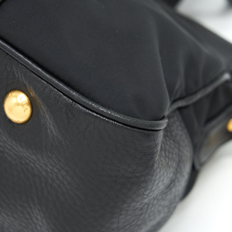 Prada Tessuto Handle Bag Nylon And Leather Black GHW