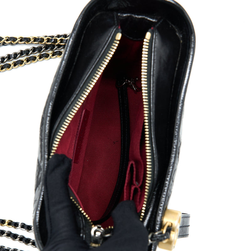 Chanel Small Gabrielle Hobo Bag Shiny Calfskin Black Multicolour Hardware