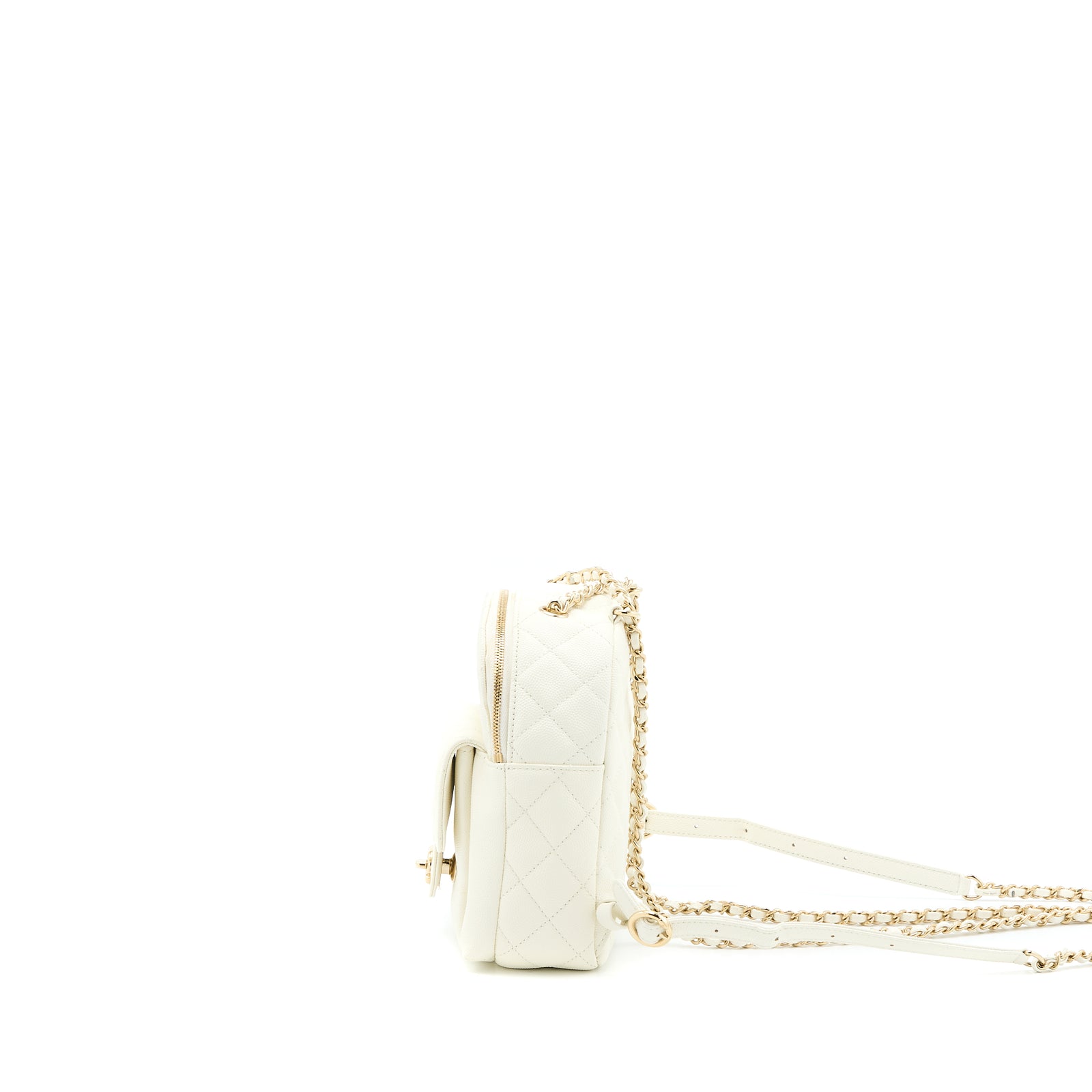 Chanel Quilted Mini CC Day Backpack Caviar White LGHW