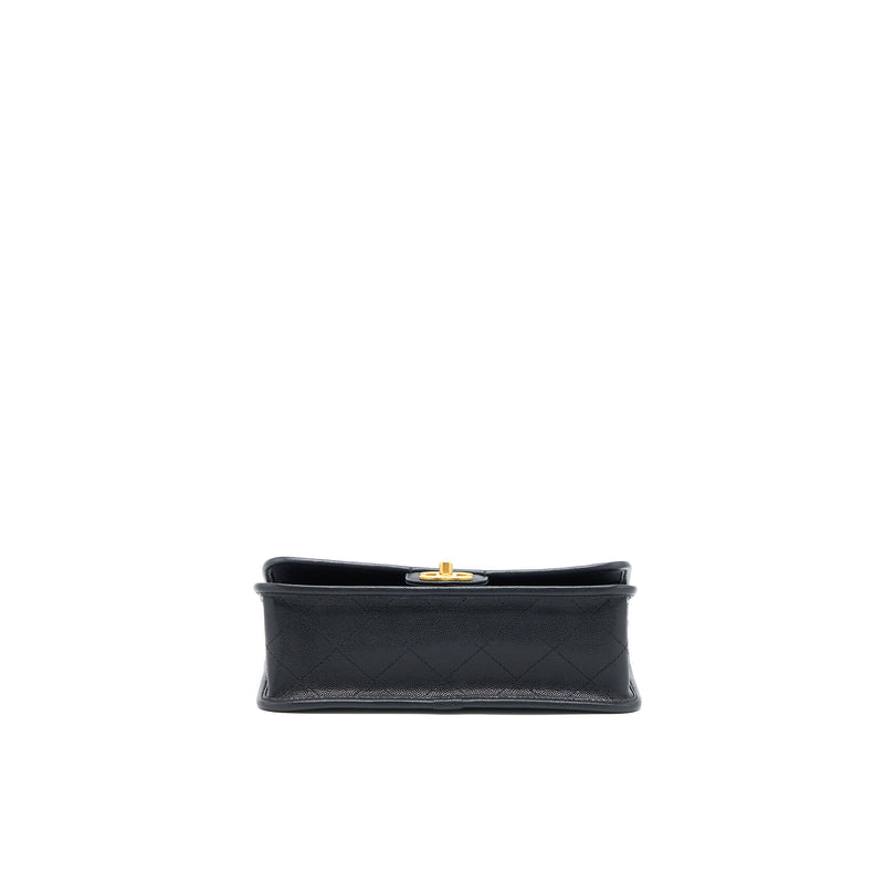 Chanel 22K Top Handle Messenger Bag Caviar Black Brushed GHW (Microchip)