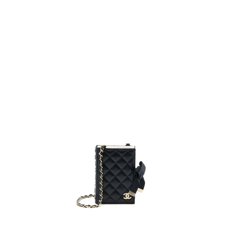 CHANEL Lambskin Quilted Book Card Holder on Chain Black 1117845