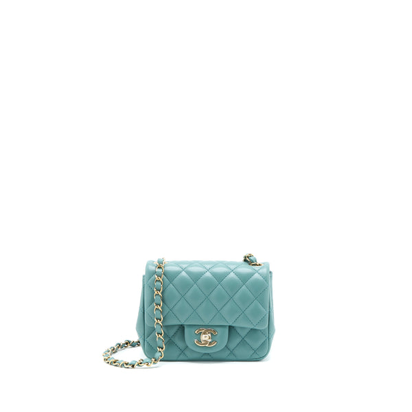 Chanel Mini Square Flap Bag Lambskin Light Green LGHW (Microchip)