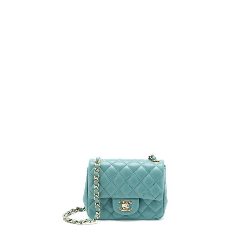 Chanel Mini Square Flap Bag Lambskin Light Green LGHW (Microchip)
