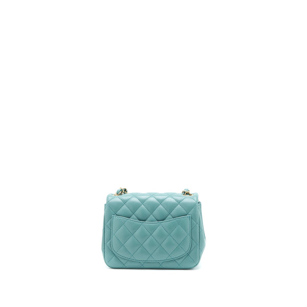 Chanel Mini Square Flap Bag Lambskin Light Green LGHW (Microchip)