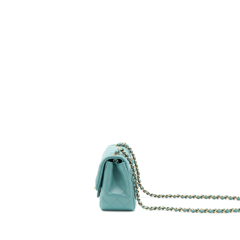 Chanel Mini Square Flap Bag Lambskin Light Green LGHW (Microchip)