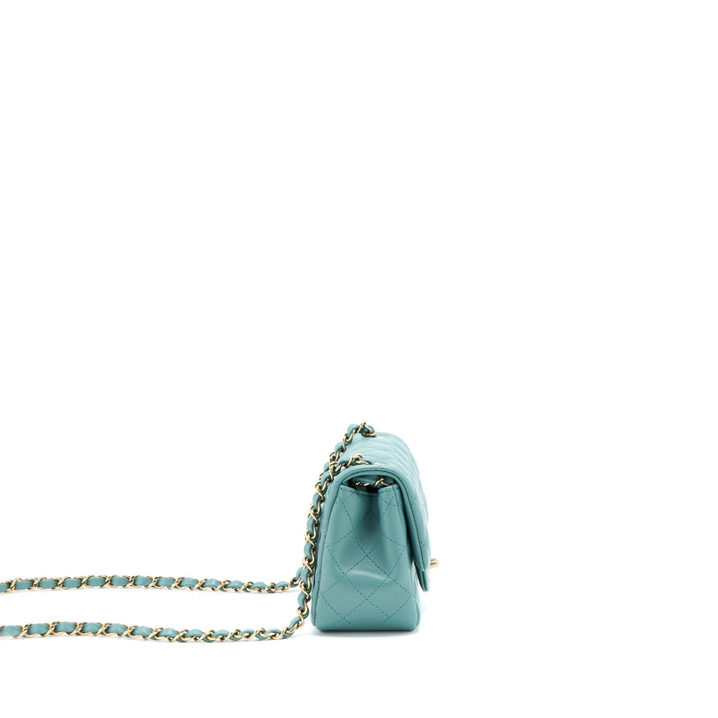 Chanel Mini Square Flap Bag Lambskin Light Green LGHW (Microchip)