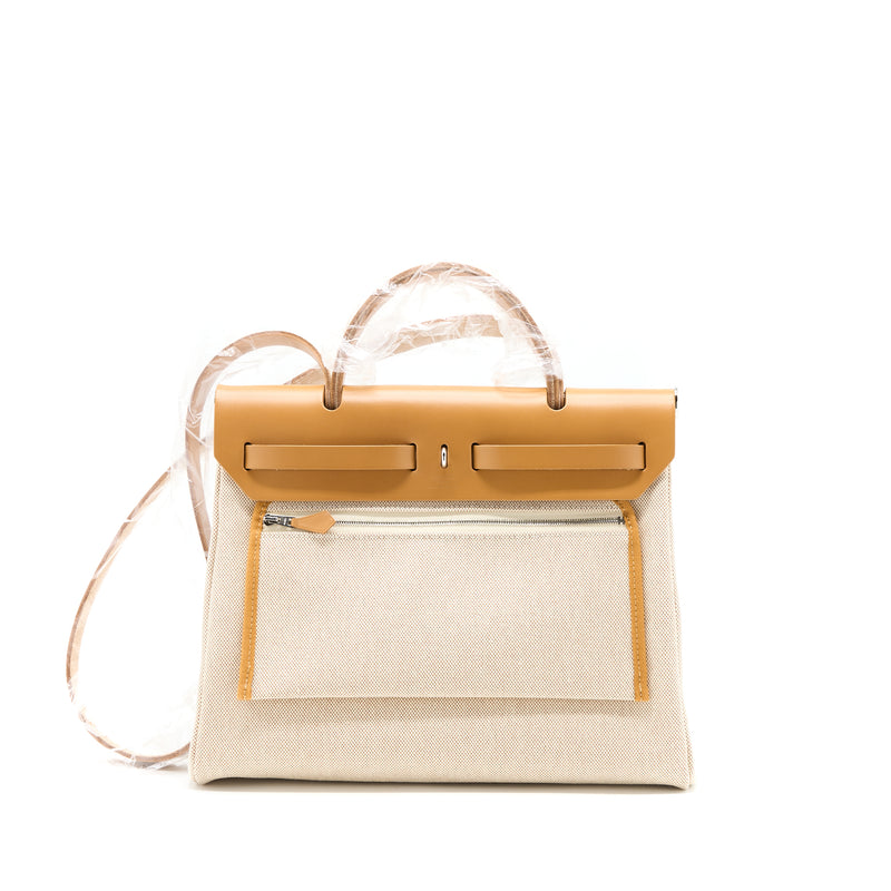 Hermes Herbag Zip 31 Toile H En Relief Brides Sable/ Ecru Beige/ Nat Sable STAMP Z
