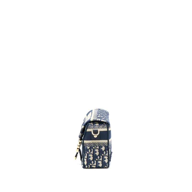 Dior Small Diorcamp Bag Blue Oblique Embroidery LGHW