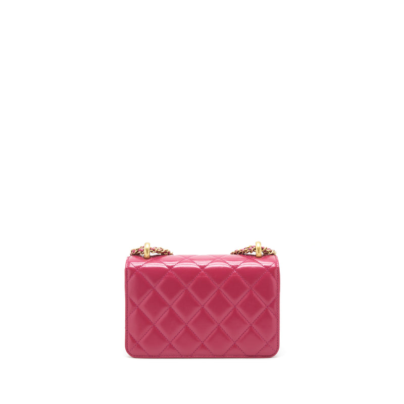 Chanel 21A Small Gold Crush Flap Bag With Chain Calfskin Raspberry Pink GHW (Microchip)