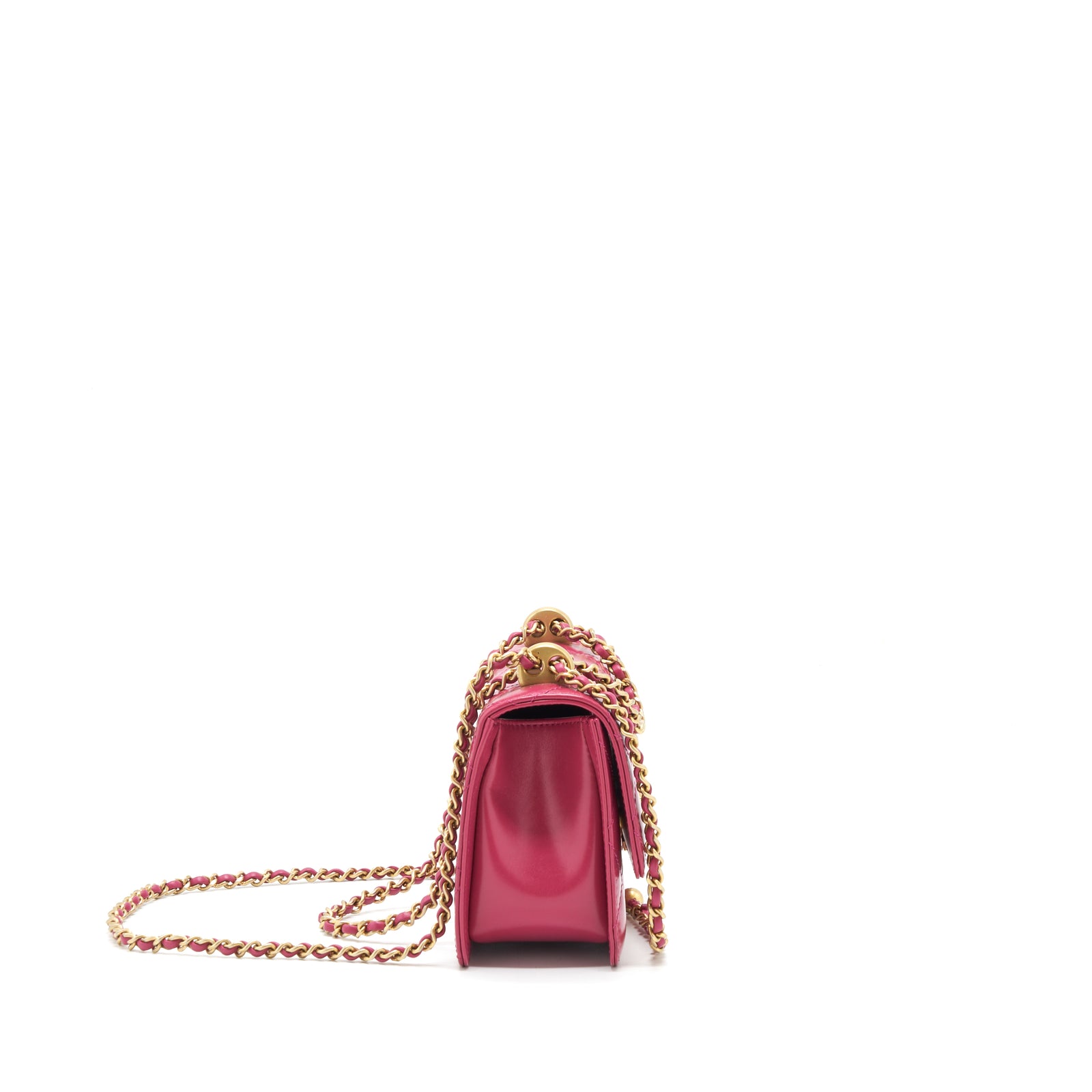 Chanel 21A Small Gold Crush Flap Bag With Chain Calfskin Raspberry Pin
