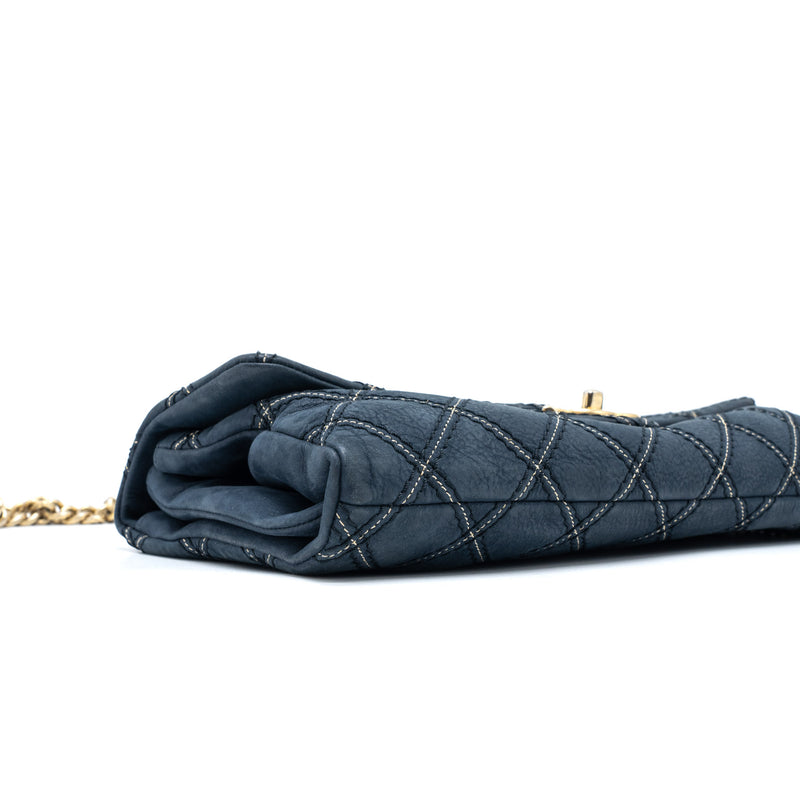 Chanel Quilted Flap Bag Calfskin Iridescent Dark Blue Brushed GHW