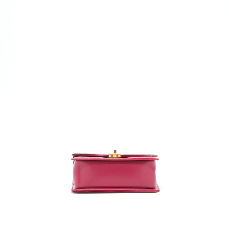 Chanel 21A Small Gold Crush Flap Bag With Chain Calfskin Raspberry Pink GHW (Microchip)